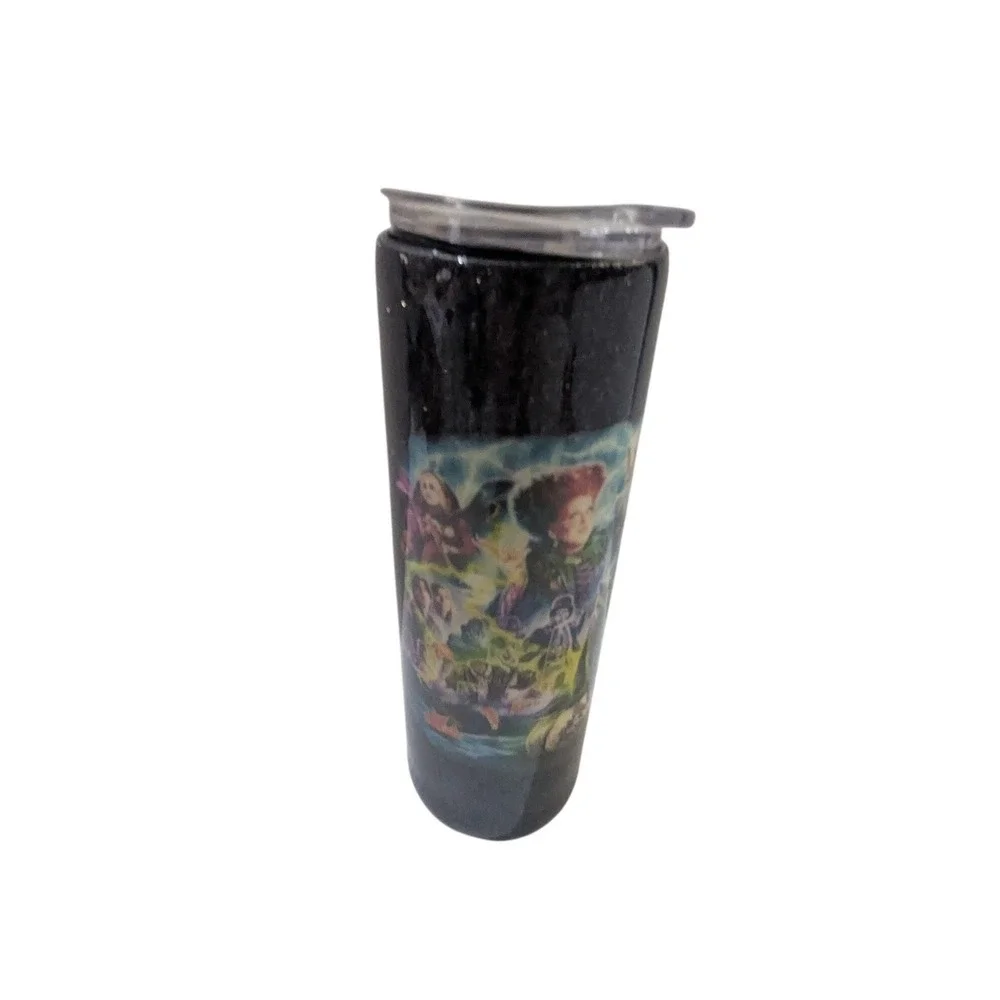 Hocus‎ Pocus Sanderson Sisters Black Glitter Tumbler with Lid 8 Inch Halloween